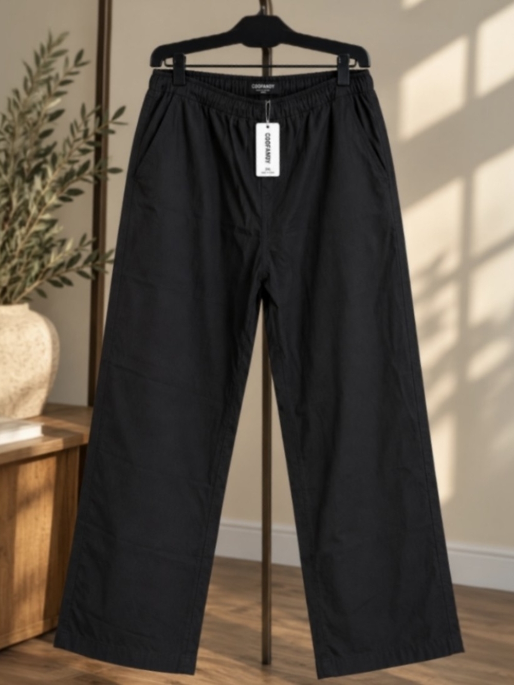 COOFANDY Women’s 3XL Black Cotton Pants 98% Cotton Drawstring Elastic Waist NWT
